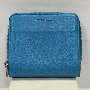 Balenciaga Grained Calfskin Leather Compact Zip Wallet - Turquoise - Preowned